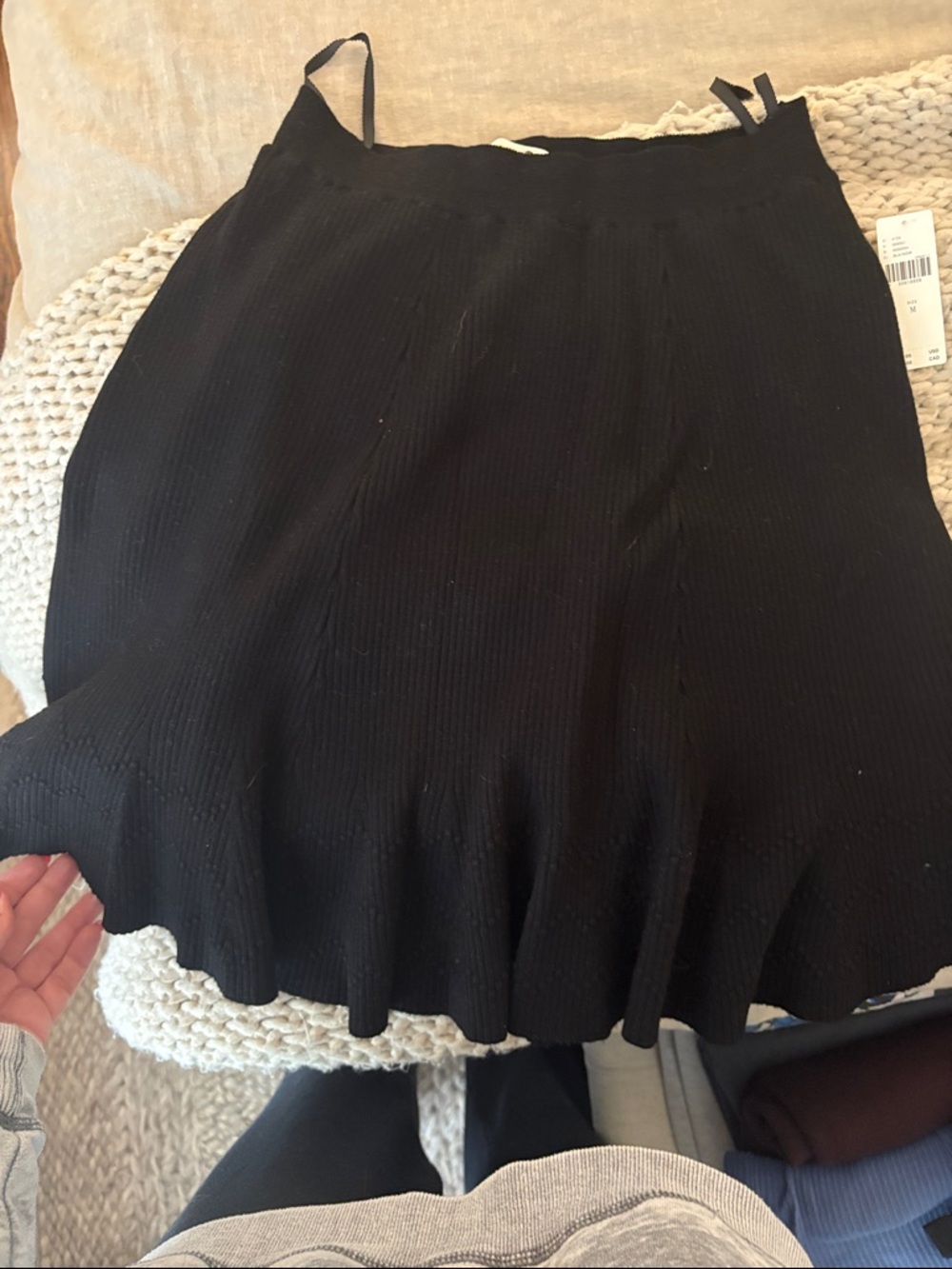 Maeve Black Ribbed Flared Mini Skirt